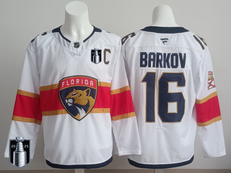Men 2025 Florida Panthers #16 Barkov White Fanatics Home Premium NHL Jersey style 3